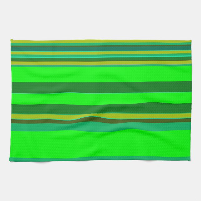 Green Colour Stripe Pattern Customised Designer Tea Towel (Horizontal)