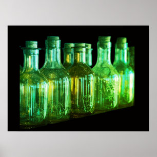 Green Coloured Retro Glass Corked Bottles a Wall Poster