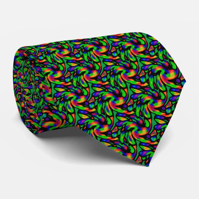GREEN Colourful Bright Multi-Coloured Tie (Rolled)