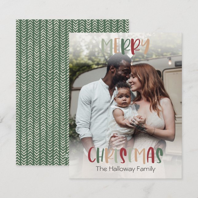Green Colourful Christmas Bright Full Photo Holiday Card (Front/Back)