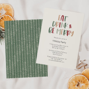 Green Colourful Christmas Eat Drink And Be Merry  Invitation