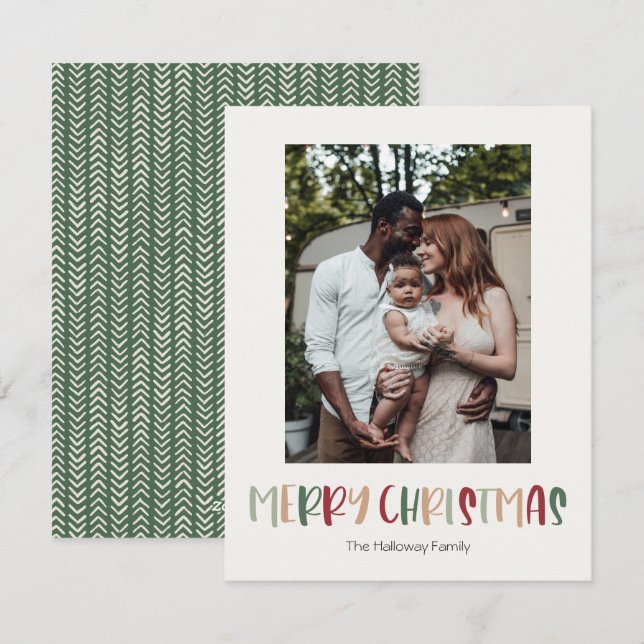 Green Colourful Christmas Vertical Single Photo Holiday Card (Front/Back)