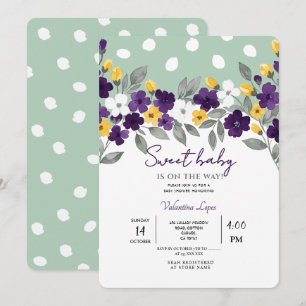 Green Colourful Flower Baby Shower Invitation