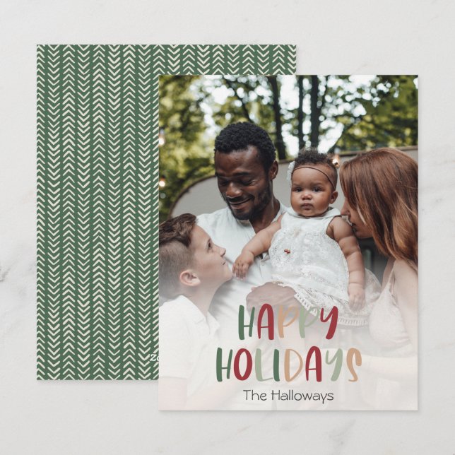 Green Colourful Happy Holidays Full Vertical Photo Holiday Card (Front/Back)