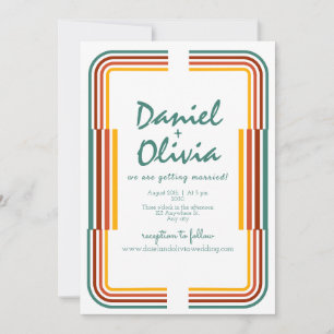 Green Colourful Illustration QR Wedding Invitation