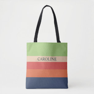 Green Colourful Stripes Customisable Name Tote Bag