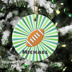 Green Colourful Sunlight Football Personalised Tea Ceramic Tree Decoration