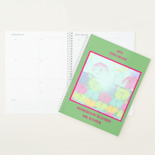 Green Colourful Umbrellas School Classroom Planner