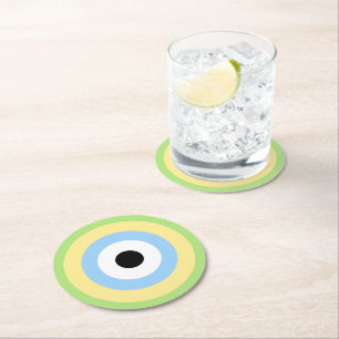 Green Combination Bullseye by Shirley Taylor Round Paper Coaster