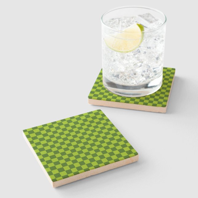 Green Combination Classic Chequerboard by STaylor Stone Coaster (Side)