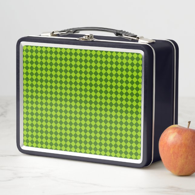 Green Combination Diamond Pattern by STaylor Metal Lunch Box (In Situ)