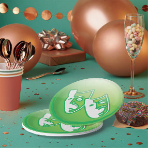 Green Comedy and Tragedy Drama Masks Paper Plate