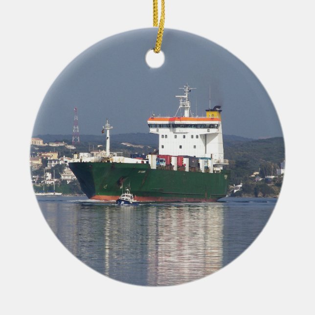Green Commercial Vehical Ferry Ceramic Tree Decoration (Front)