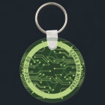 Green Computer Circuit Board Bar Mitzvah Key Ring<br><div class="desc">Green computer circuit board Bar Mitzvah favour keychain. This non-traditional computer motherboard or electronics inspired design features a subtle Jewish Star of David along with circuitry as you'd see on an electronic circuit board. These elements are paired with digital computer fonts. The colours are various shades of green from a...</div>