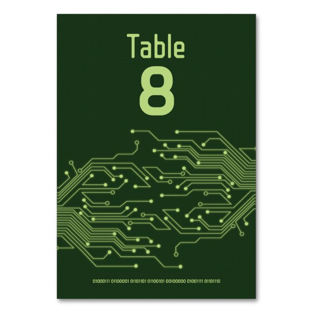 Green Computer Circuit Board Bar Mitzvah Table Number (Front)