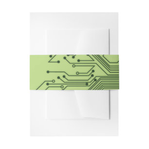Green Computer Circuit Board Mitzvah Invitation Invitation Belly Band