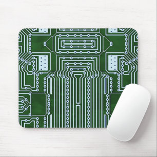 Green Computer Circuit Board White Lines Pattern Mouse Mat