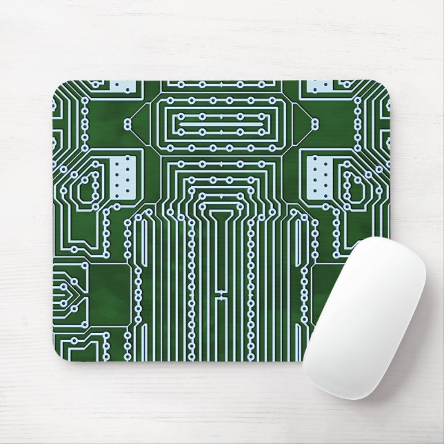 Green Computer Circuit Board White Lines Pattern Mouse Mat (With Mouse)