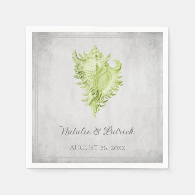 Green Conch Shell Wedding Paper Napkins (Front)