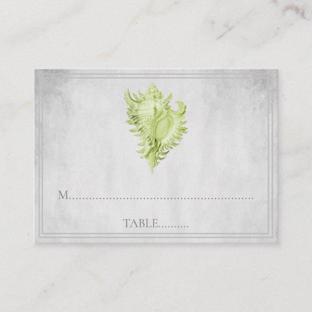 Green Conch Shell Wedding Place Cards (Front)