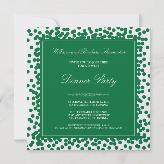 Green Confetti Dinner Party Invitation (Front)