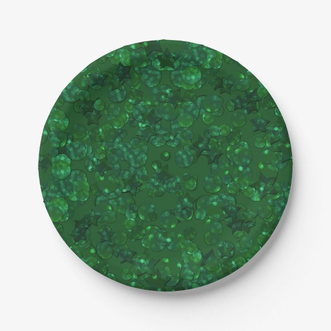 Green, confetti, glitter paper plate (Front)