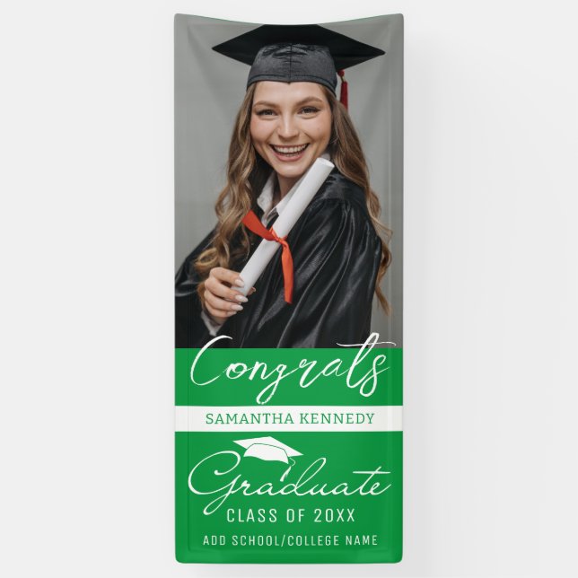 Green Congrats Grad Photo Vertical Graduation   Banner (Vertical)