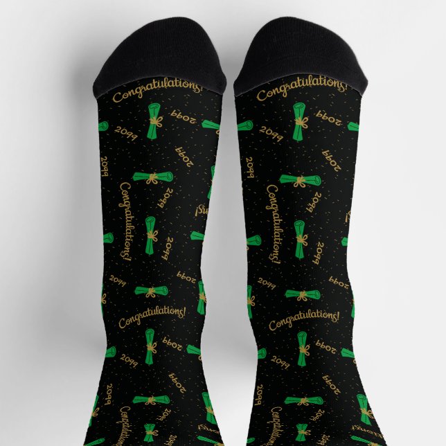Green Congratulations Diploma Class Year Socks (Top)