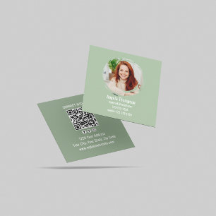 Green Connect with Me Photo QR Code  Square Business Card