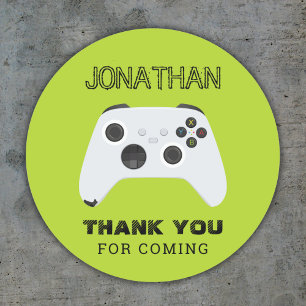 GREEN CONTROLLER GAMER LEVEL UP FAVOR BAG CLASSIC ROUND STICKER