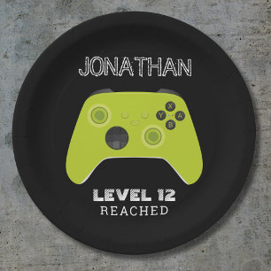 GREEN CONTROLLER GAMER LEVEL UP FAVOR BAG PAPER PLATE