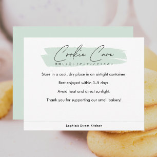 Green Cookie Care Instructions Minimalist Script Thank You Card