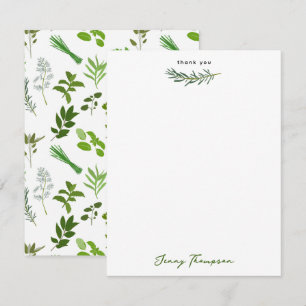 Green Cooking Culinary Garden Herbs Custom Name Thank You Card