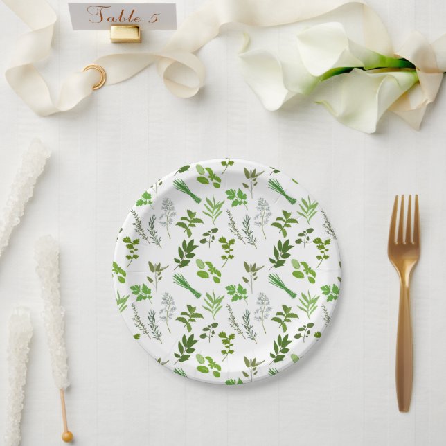 Green Cooking Culinary Garden Herbs  Paper Plate (Wedding)