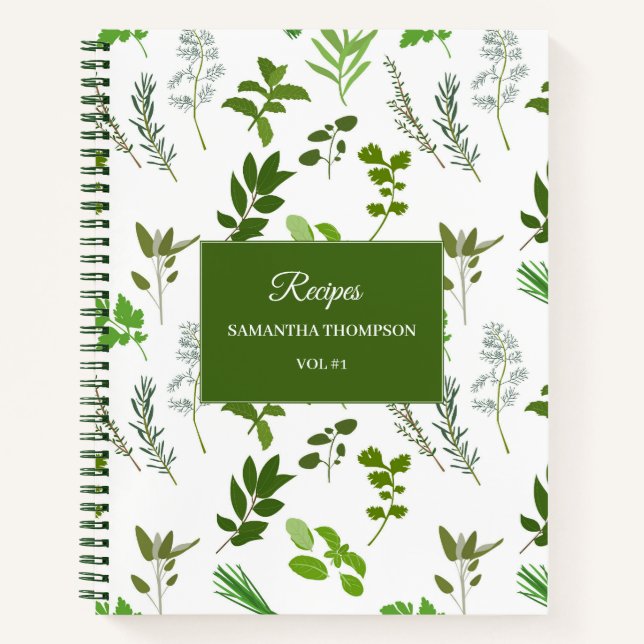 Green Cooking Culinary Garden Herbs Recipe Notebook (Front)