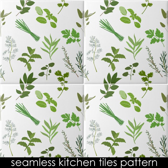 Green Cooking Herbs Kitchen Seamless Pattern Tile (Green Cooking Herbs Kitchen Seamless Pattern Ceramic Tile)