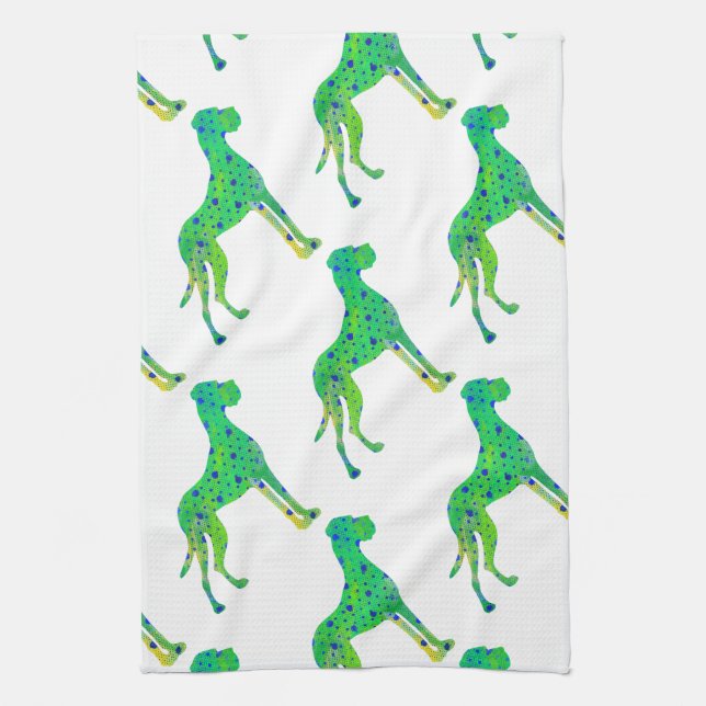 green cool Francy  Great Dane Tea Towel (Vertical)