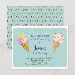 Green Cool Ice Cream Kids Birthday Party Invitation Postcard
