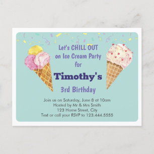 Green Cool Ice Cream Kids Birthday Party Invitation Postcard