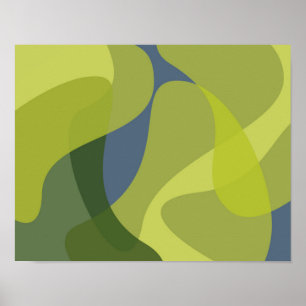 Green, cool, trendy, modern wavy organic shapes poster