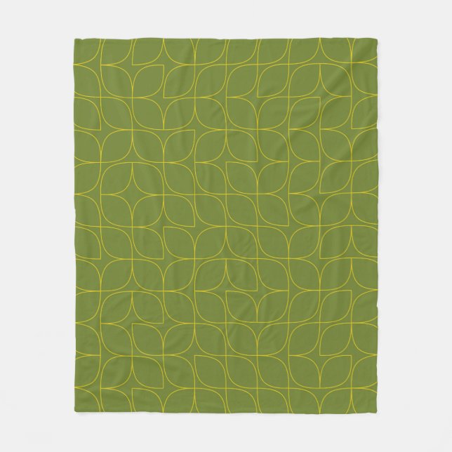 Green, cool, trendy, playful leaf abstraction fleece blanket (Front)