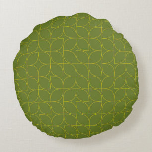 Green, cool, trendy, playful leaf abstraction round cushion