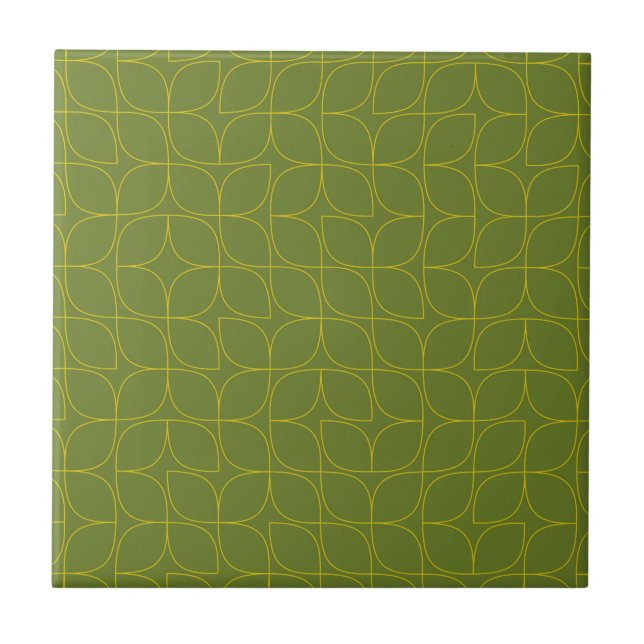 Green, cool, trendy, playful leaf abstraction tile (Front)