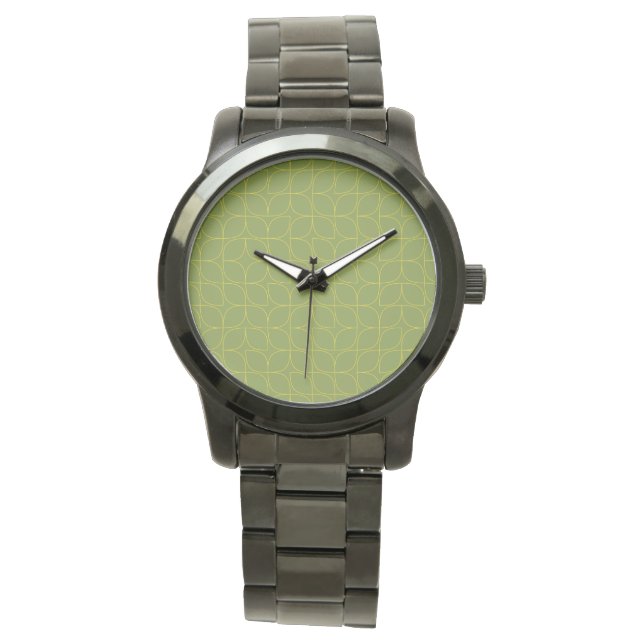 Green, cool, trendy, playful leaf abstraction watch (Front)
