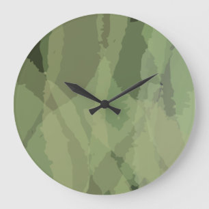 Green, cool, trendy watercolor abstract pattern large clock