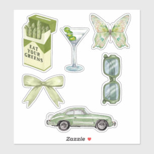 Green Coquette Aesthetic Sticker Set   Vintage Car