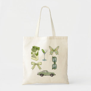 Green Coquette Aesthetic Sticker Set Vintage Car Tote Bag