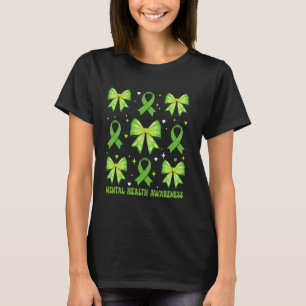 Green Coquette Bow Mental Health Awareness Women K T-Shirt