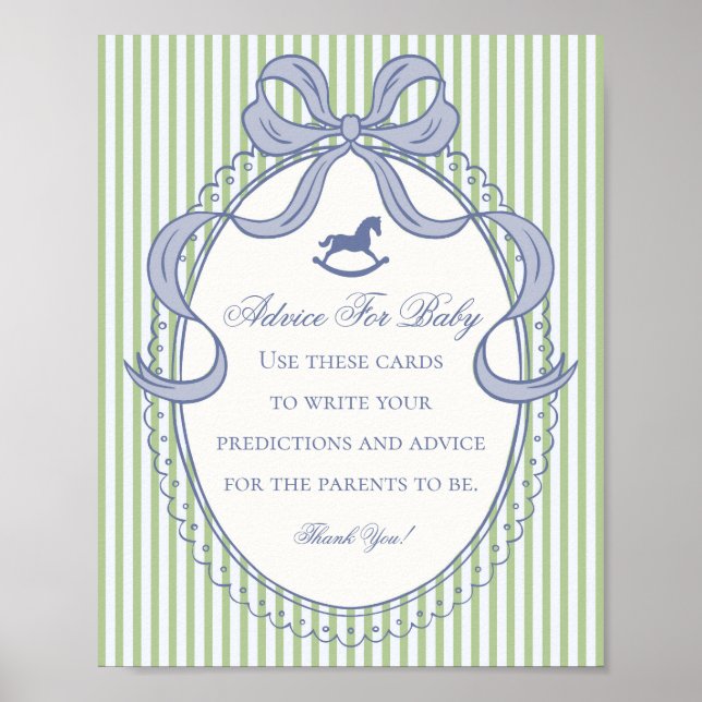 Green Coquette Bow Rocking Horse Advice for Baby Poster (Front)