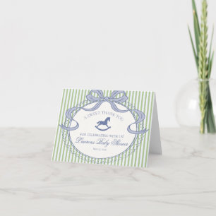 Green Coquette Bow Rocking Horse Baby Thank You Card